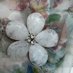 White Floral Brooch with Crystal Accents